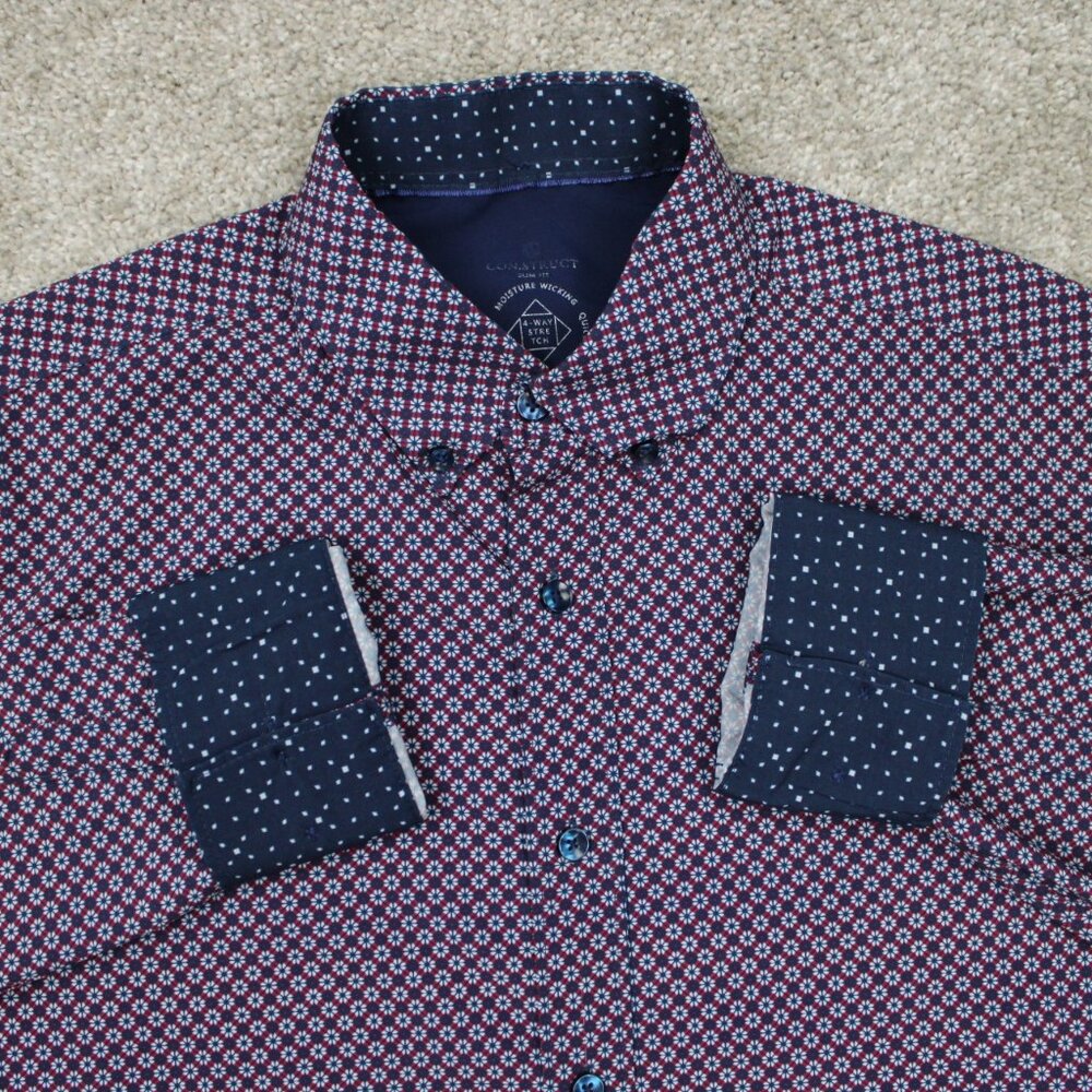 Construct Flip Cuff Shirt Mens Medium Purple/Blue Non Iron Wrinkle Free‎ Stretch